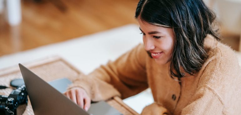 happy woman with computer